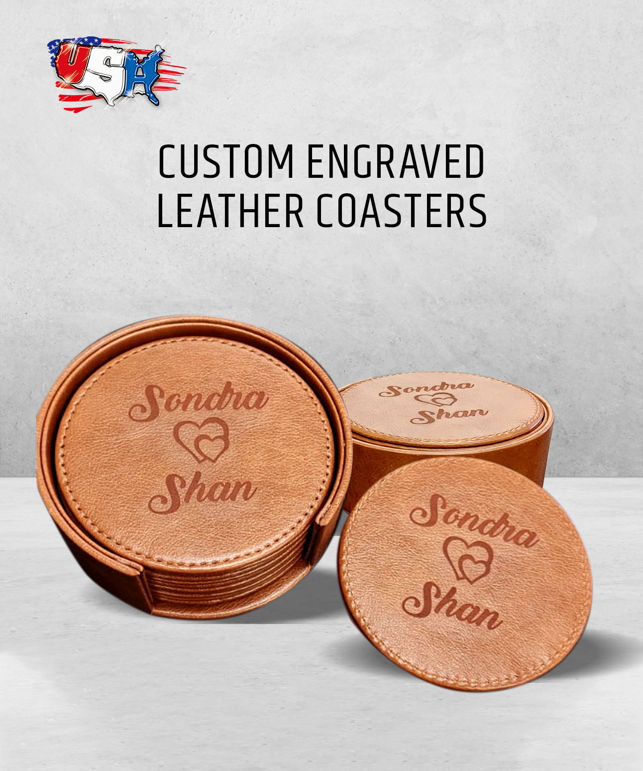 Custom Engraved leather coasters